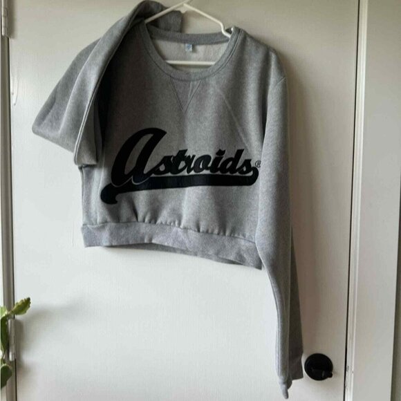Upcycled Large grey cropped Astroids Jersey sweatshirt sweater TYPO - Picture 2 of 9